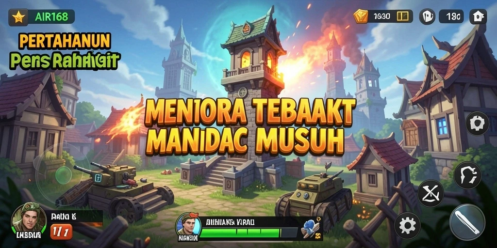Tampilan gameplay strategis dari AIR168 di Tower Defense.