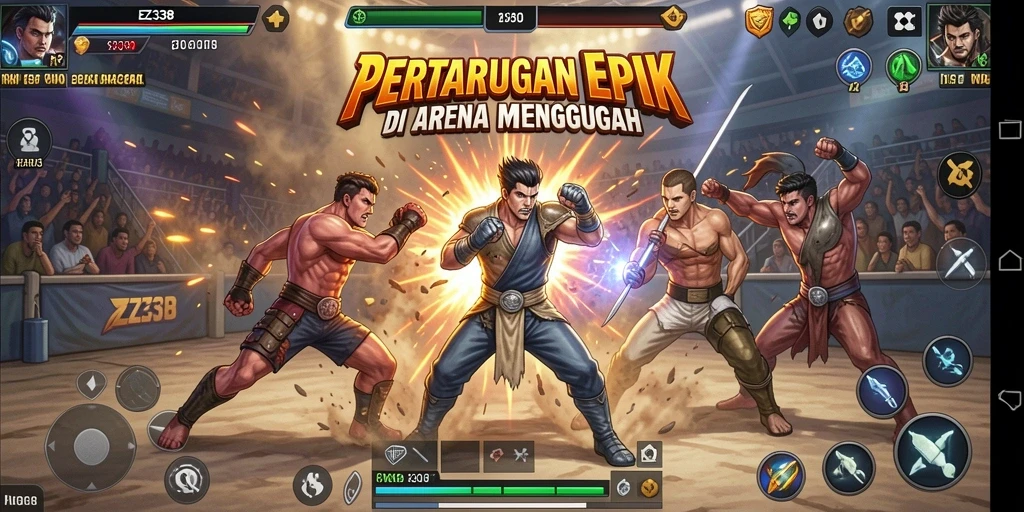 Screenshot tampilan gameplay pertarungan seru EZ338.