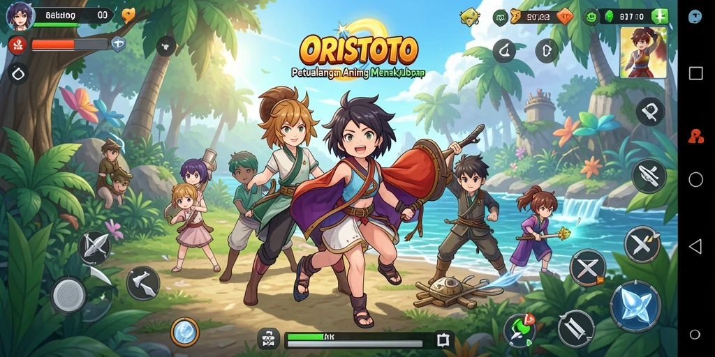 Screenshot gameplay ORISTOTO menampilkan karakter Anime yang sedang bertarung.