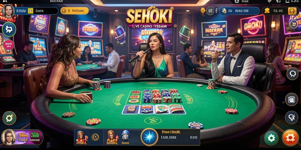 Screenshot SEHOKI menampilkan dealer cantik dan permainan kasino yang menarik.