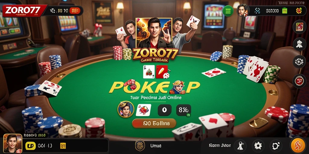 Screenshot gameplay ZORO77 menampilkan aksi seru permainan Poker.